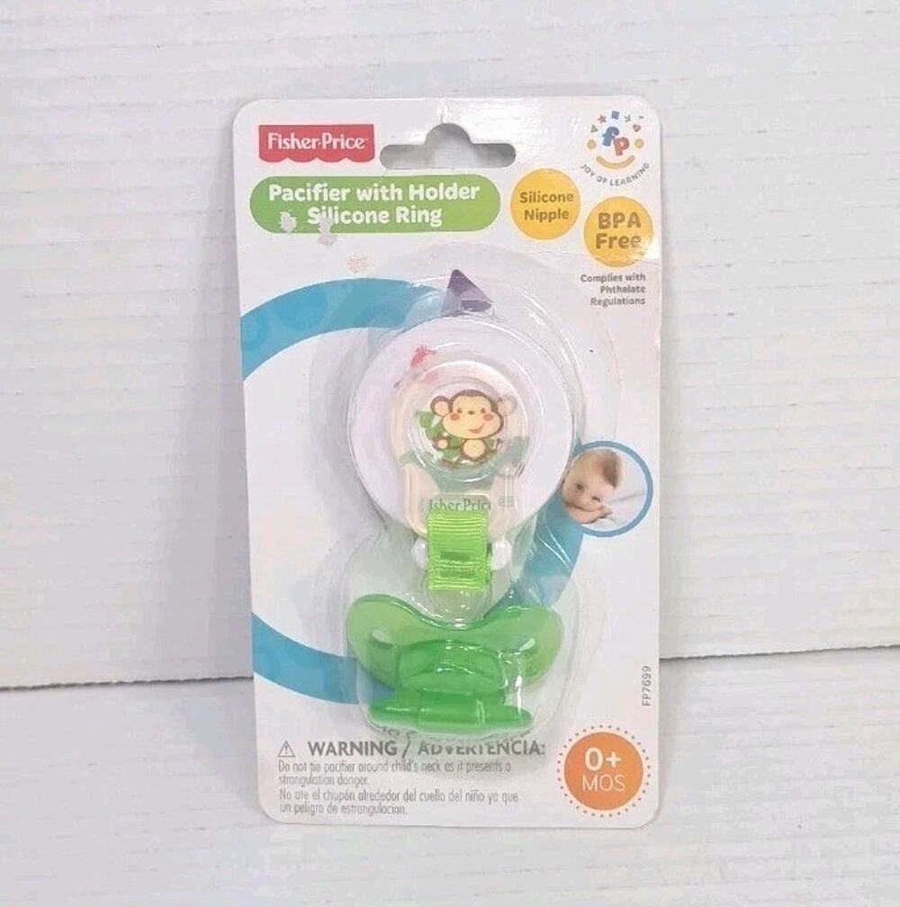Fisher Price Baby Monkey Pacifier & Holder 0+ Months BPA Free Silicone Nipple